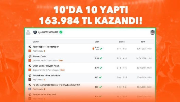 10’da 10 Yaptı, 163.984 TL Kazandı!